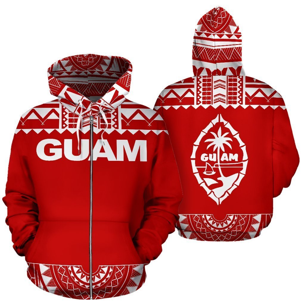Guam All Over Zip-Up Hoodie - Polynesian Red And White - Amaze Style™-ALL OVER PRINT ZIP-UP HOODIES