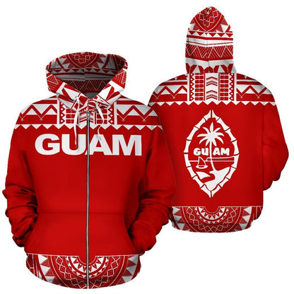 Guam All Over Zip-Up Hoodie - Polynesian Red And White - Amaze Style™-ALL OVER PRINT ZIP-UP HOODIES