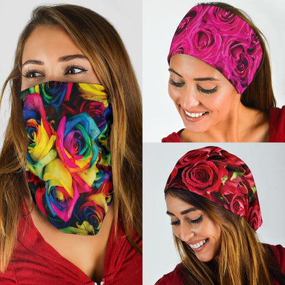 Roses (Red, Pink, Rainbow) - Bandana 3 Pack-Amaze Style™-Roses (Red, Pink, Rainbow) - Bandana 3 Pack-Vibe Cosy™