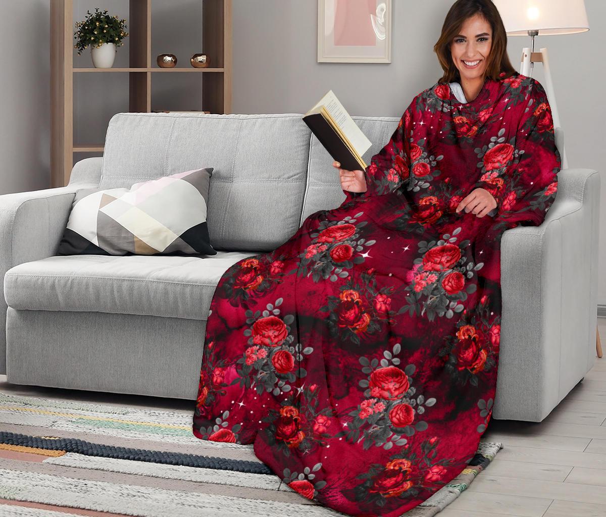 Dark Roses sleeve blanket-Amaze Style™-Sleeve Blanket - Dark Roses sleeve blanket-Adult 69"X53"-Vibe Cosy™