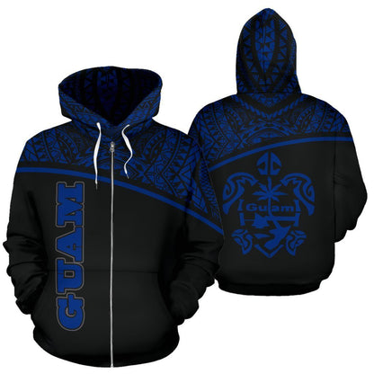 Guam All Over Zip-Up Hoodie - Micronesian Curve Blue Style - Amaze Style™-ALL OVER PRINT ZIP-UP HOODIES