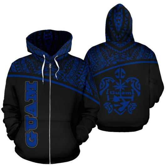 Guam All Over Zip-Up Hoodie - Micronesian Curve Blue Style - Amaze Style™-ALL OVER PRINT ZIP-UP HOODIES