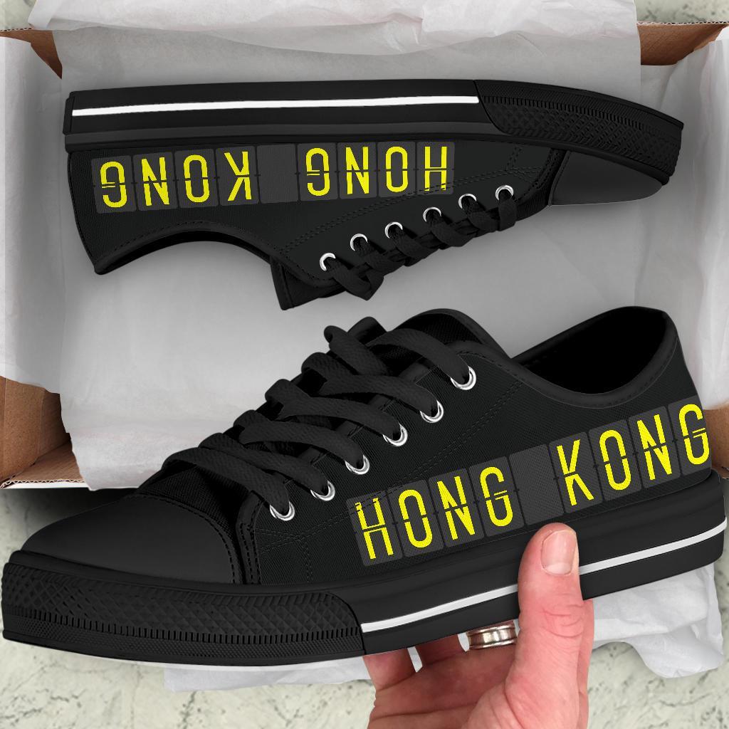 Airport Destinations HONG KONG (Black) - Low Top Canvas Shoes-Amaze Style™-Womens Low Top - Airport Destinations HONG KONG (Black) - Low Top Canvas Shoes-US5.5 (EU36)-Vibe Cosy™