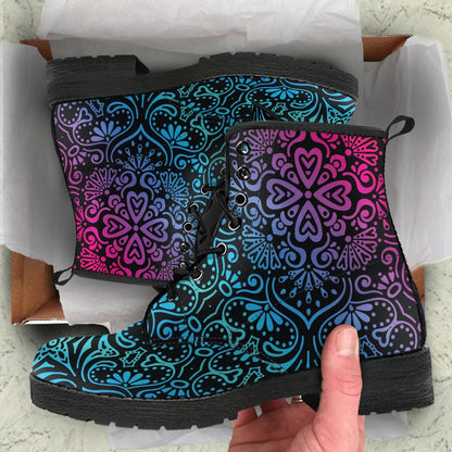 Bohemian Rainbow (Black) - Vegan Leather Boots-Amaze Style™-Women's Leather Boots - Bohemian Rainbow (Black) - Vegan Leather Boots-US5 (EU35)-Vibe Cosy™