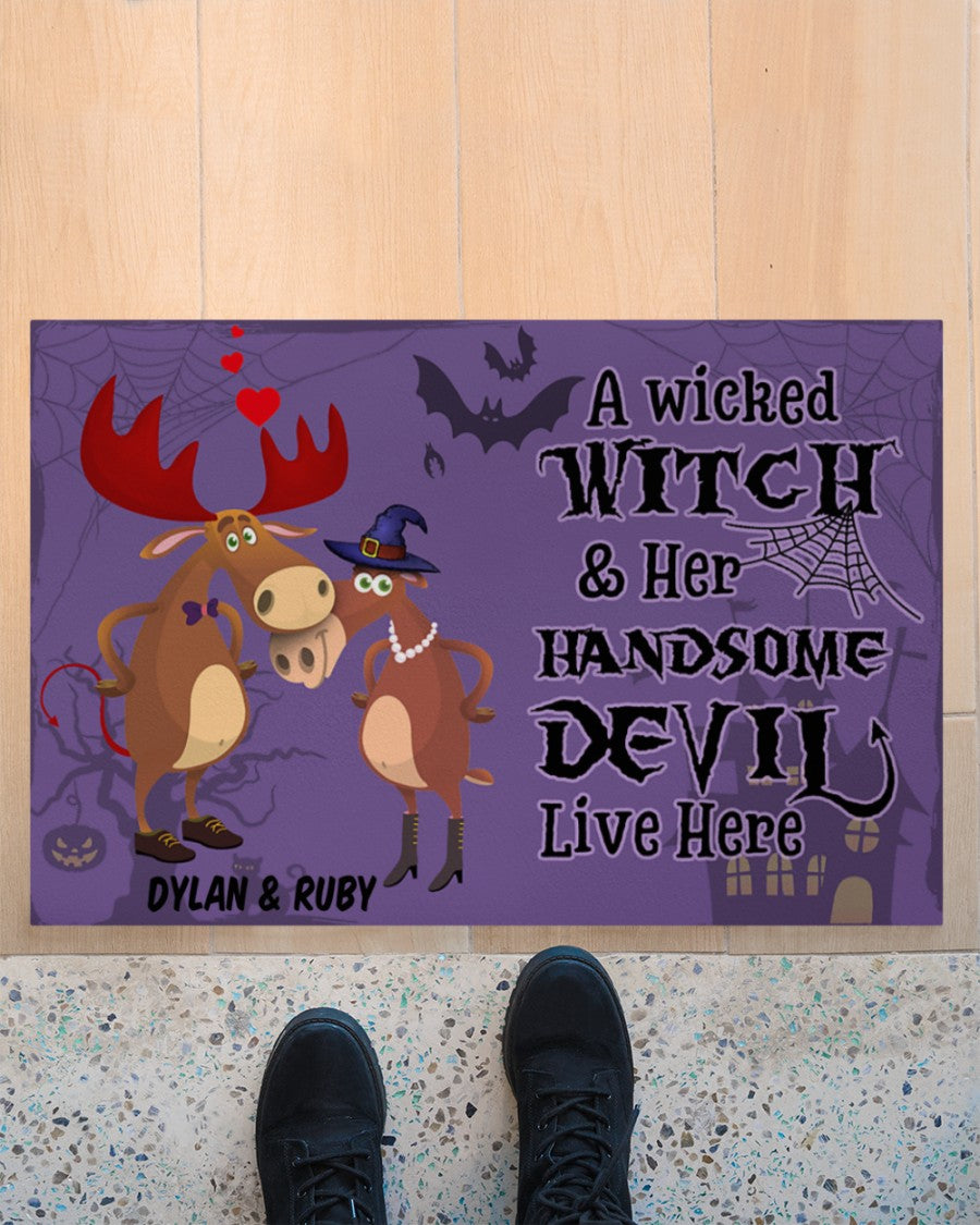 Moose A Wicked Witch And Her Devil Personalized Doormat Welcome Mat, Best Gift For Home Decoration