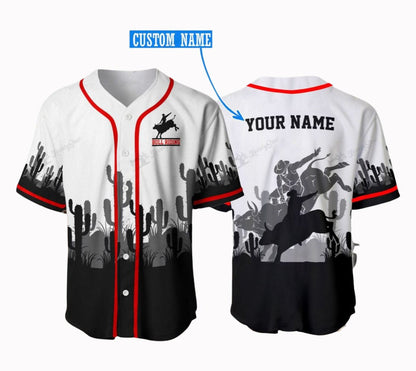 Personalized Name Bull Riding Baseball Shirt Cactus Pattern