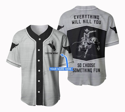 Personalized Name Bull Riding Baseball Shirt Metal Pattern