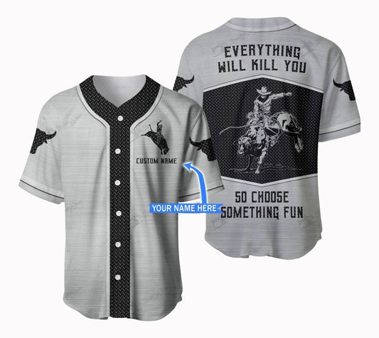 Personalized Name Bull Riding Baseball Shirt Metal Pattern