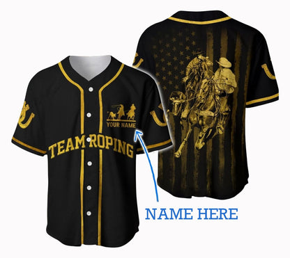 Personalized Name Rodeo Baseball Shirt Golden Team Roping