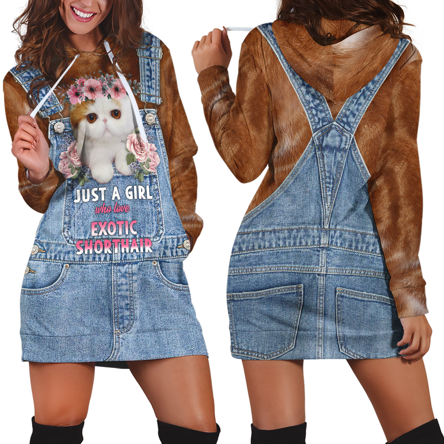 Love Cat Just a girl Exotic Shorthair face hair 3D all over shirts for women
