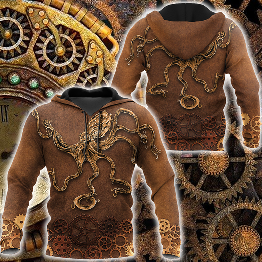 Octopus Steampunk Mechanic All Over Printed Hoodie For Men and Women TN