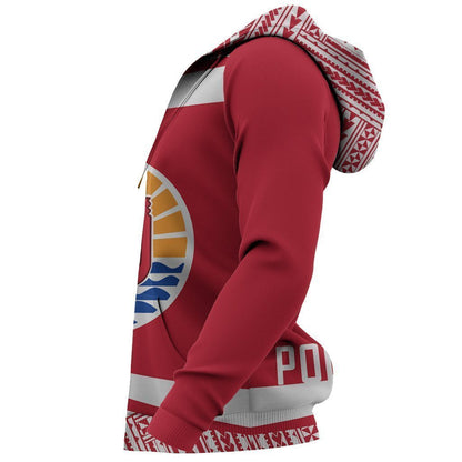 French Polynesia Coat Of Arms Hoodie - Circle Red Ver 2.0 J7 - Amaze Style™-Apparel