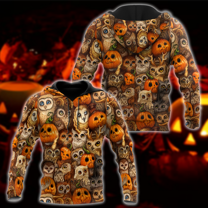 Halloween Pumpkin and Owl Over Printed Shirts For Men and Women