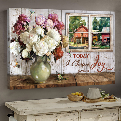 Peaceful scenery through window Today I choose joy Bible Christian Jesus Landscape Canvas Print - Wall Art