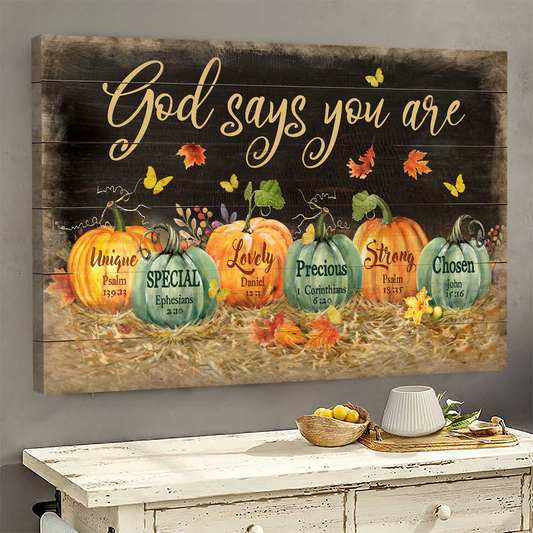 Jesus Pumpkin on black background God says you are Jesus Landscape Canvas Print Wall Art