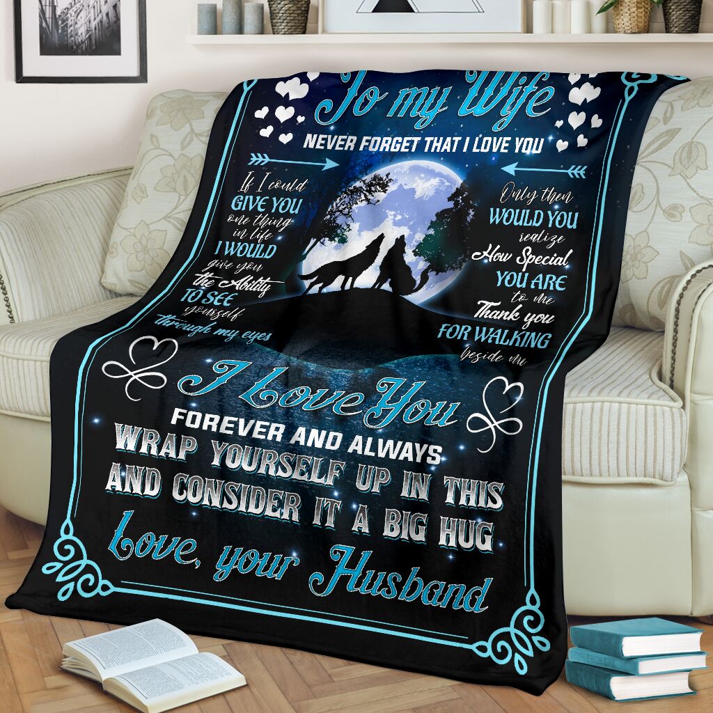 Custom Blanket Wolf To My Wife-Best Gift For Wife-Sherpa Blanket TN