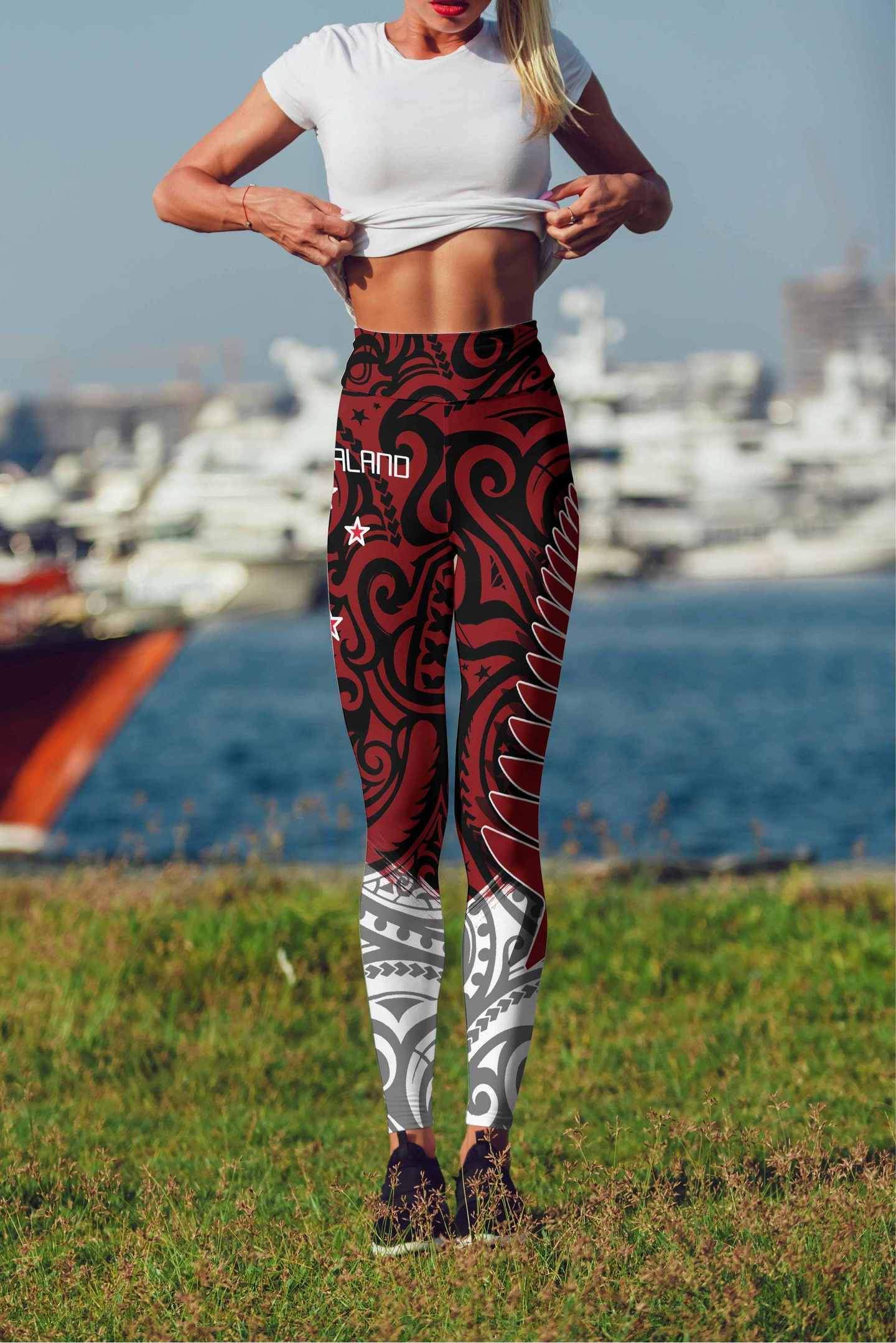 New Zealand Maori Fern Red Edition High Waist Leggings HC0809 - Amaze Style™-Apparel