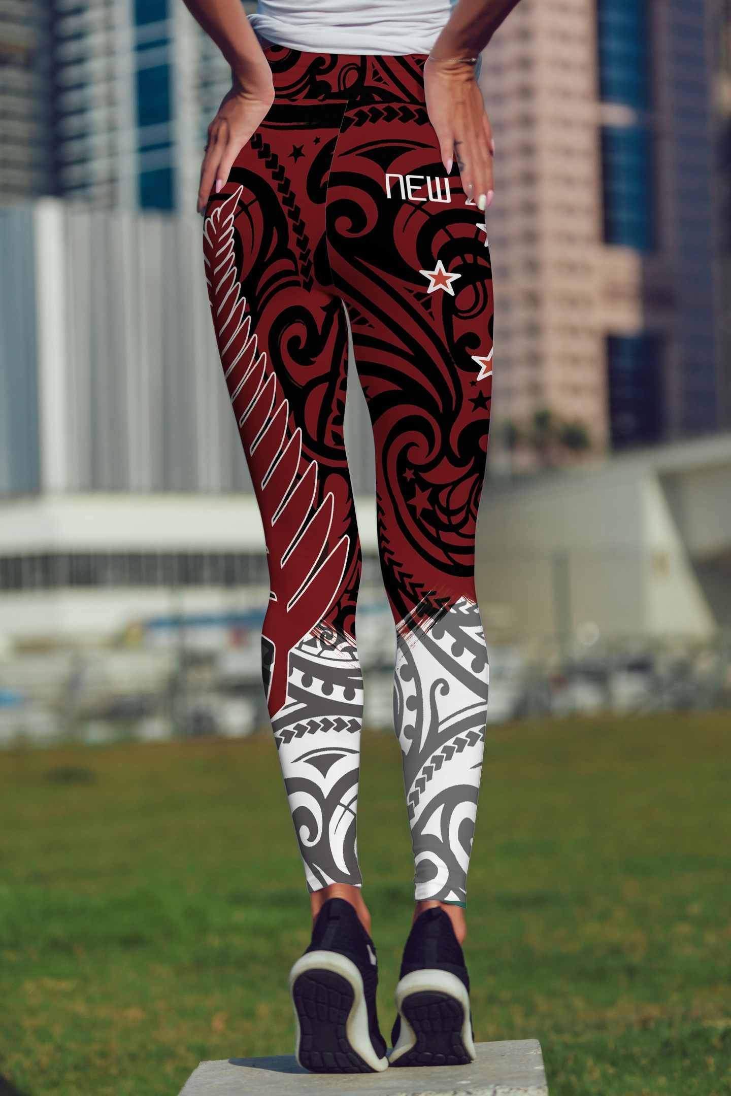 New Zealand Maori Fern Red Edition High Waist Leggings HC0809 - Amaze Style™-Apparel