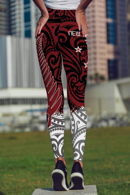 New Zealand Maori Fern Red Edition High Waist Leggings HC0809 - Amaze Style™-Apparel