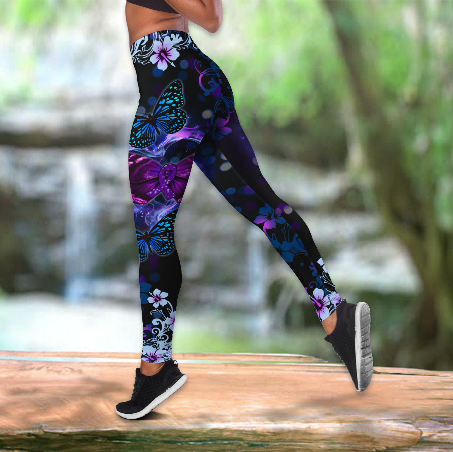 Beautiful Butterfly - Purple Ribbon Combo Tank + Legging JJ290401 - Amaze Style™-Apparel