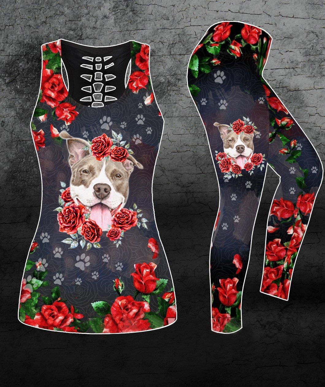 Pitbull Rose Combo Tank + Legging TA032013 - Amaze Style™-Apparel