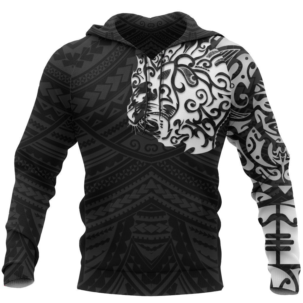 Maori Lion Tattoo New Zealand All Over Hoodie White NVD - Amaze Style™-Apparel