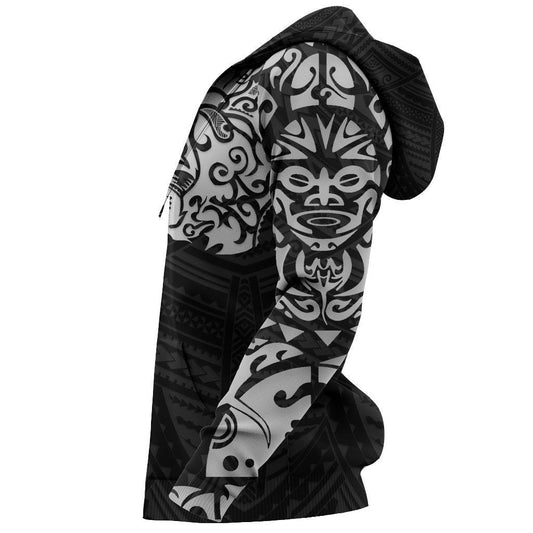 Maori Lion Tattoo New Zealand All Over Hoodie White K57 - Amaze Style™-Apparel
