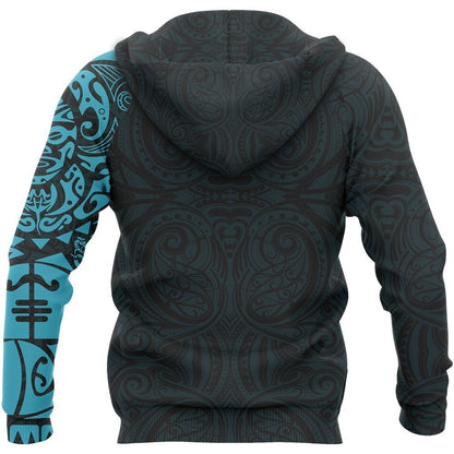 Maori Tangaroa Tattoo New Zealand All Over Hoodie - Blue NVD - Amaze Style™-Apparel