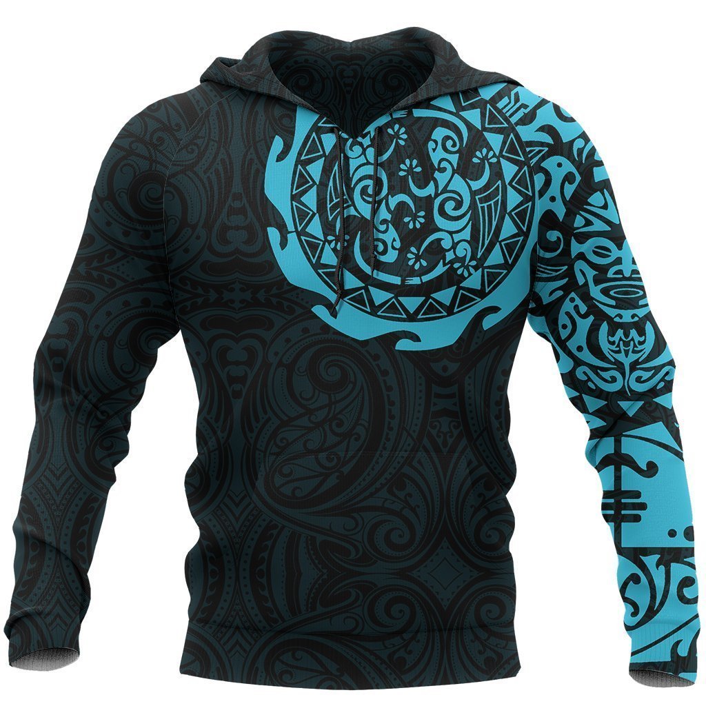 Maori Tangaroa Tattoo New Zealand All Over Hoodie - Blue NVD - Amaze Style™-Apparel