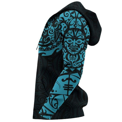 Maori Tangaroa Tattoo New Zealand All Over Hoodie - Blue HC - Amaze Style™-Apparel