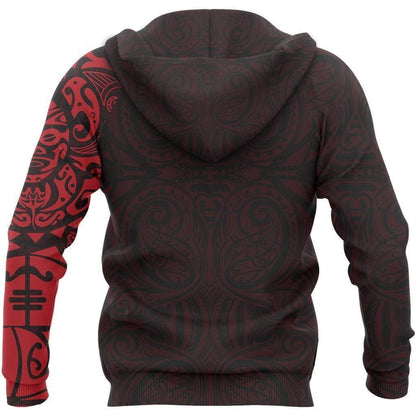 Maori Tangaroa Tattoo New Zealand All Over Hoodie - Red HC - Amaze Style™-Apparel