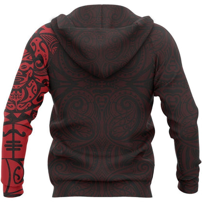 Maori Tangaroa Tattoo New Zealand All Over Hoodie - Red NVD - Amaze Style™-Apparel