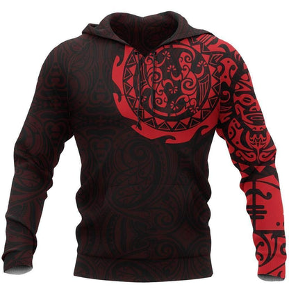 Maori Tangaroa Tattoo New Zealand All Over Hoodie - Red HC - Amaze Style™-Apparel