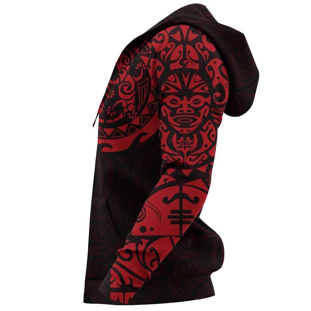 Maori Tangaroa Tattoo New Zealand All Over Hoodie - Red HC - Amaze Style™-Apparel