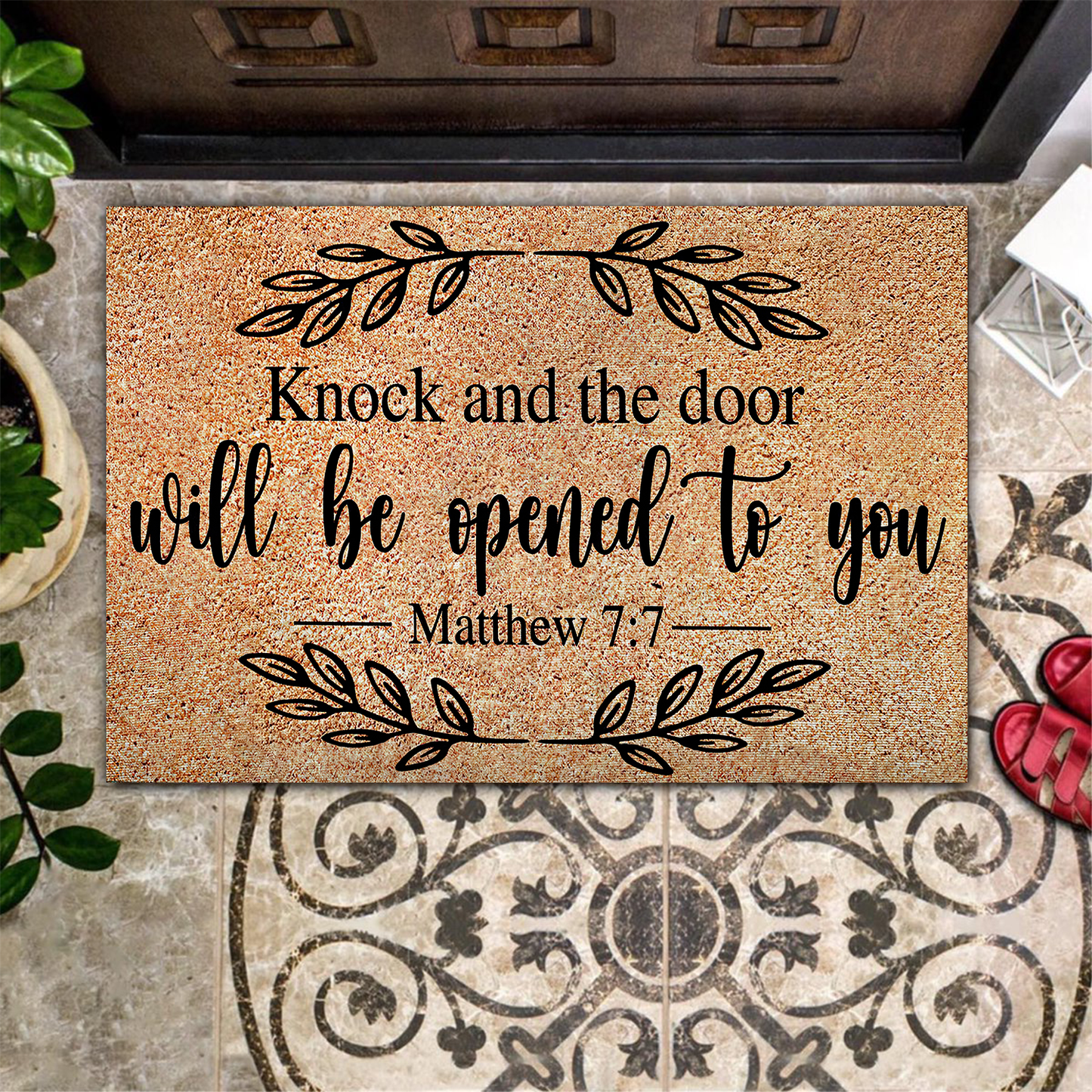 Knock And The Door Will Be Opened Welcome Mat, Best Gift For Home Decoration