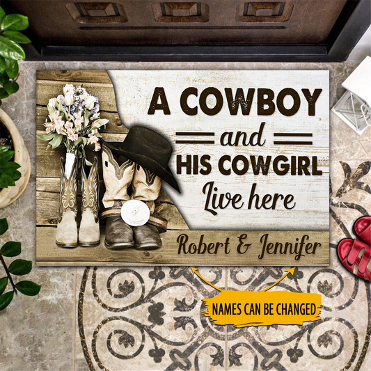 A Cowboy And His Cowgirl Live Here Personalized Doormat Welcome Mat, Best Gift For Home Decoration