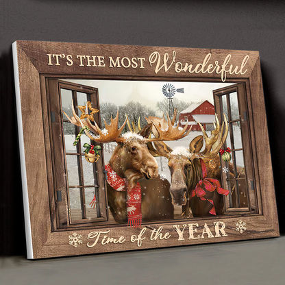 It's The Most Wonderful Time Of The Year Moose Christmas Canvas Poster Best Gift For Friend