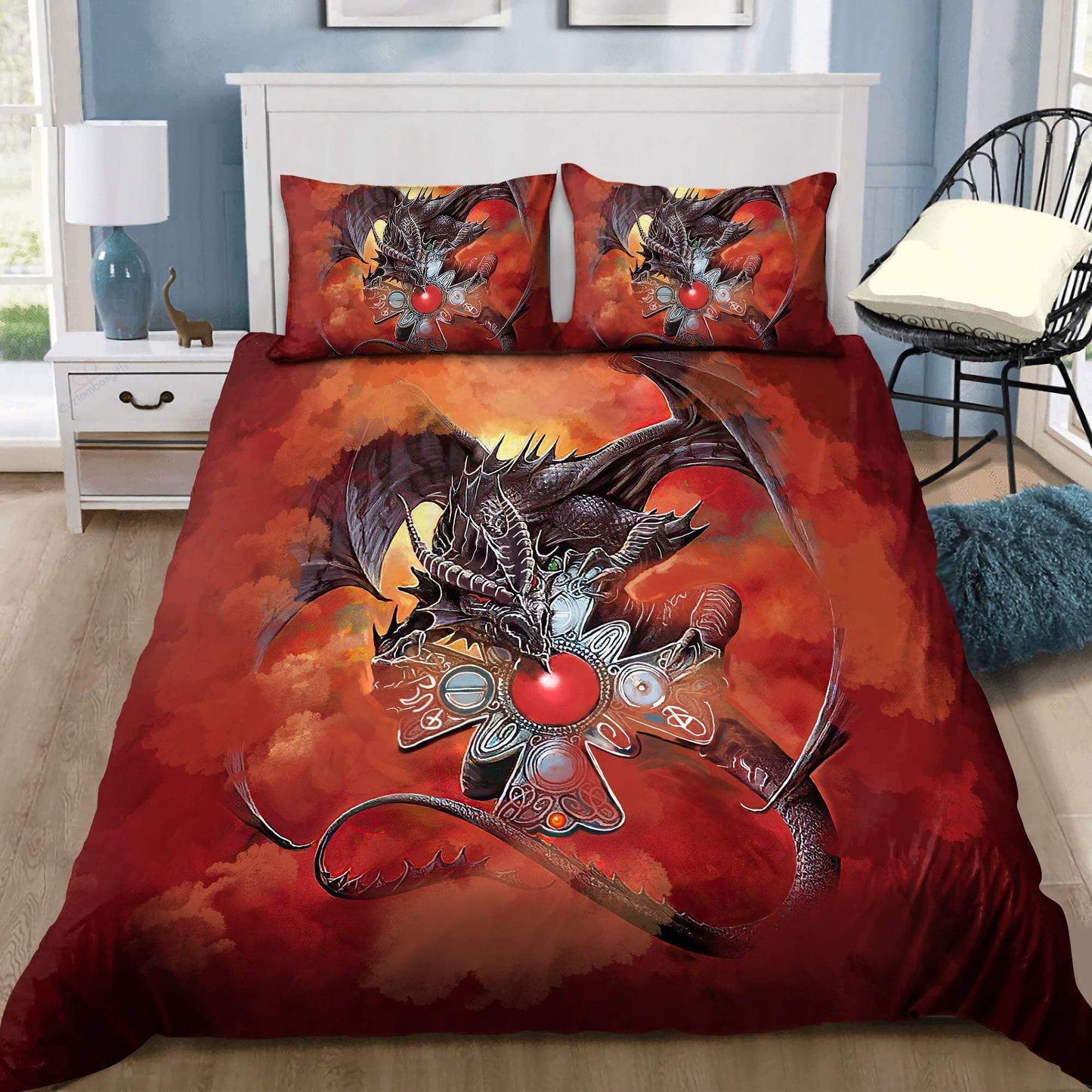 Dragon Gothic Red Art 3D Over Printed Bedding Set-ML