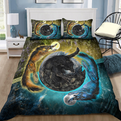 Premium Viking Wolves Sun And Moon Bedding Set MEI