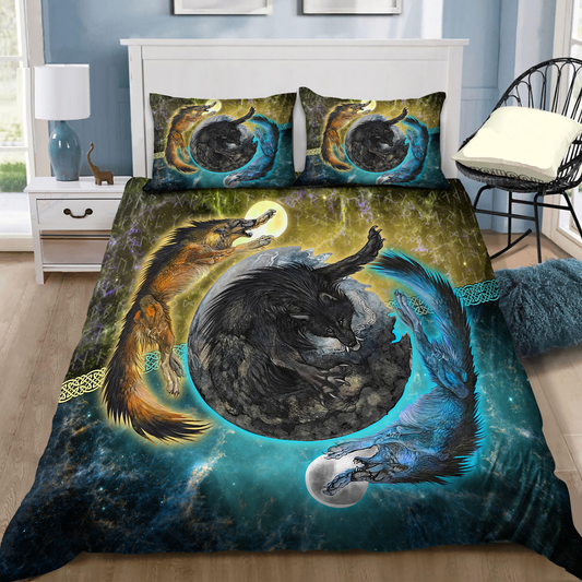 Premium Viking Wolves Sun And Moon Bedding Set MEI