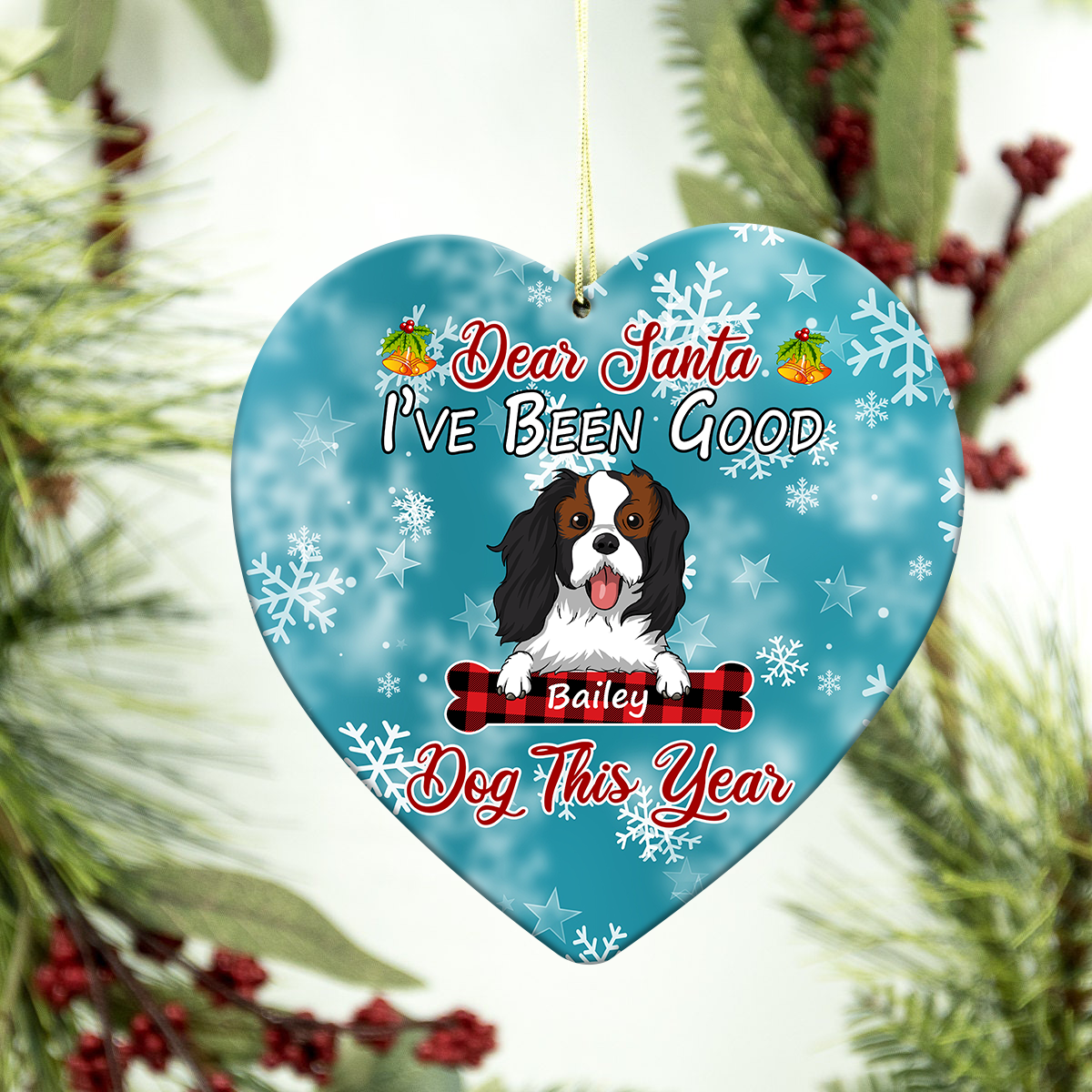 Dear Santa Customized Dog Breeds Heart Ornament, Christmas Gifts For Dog Lovers No 01