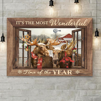 It's The Most Wonderful Time Of The Year Moose Christmas Canvas Poster Best Gift For Friend