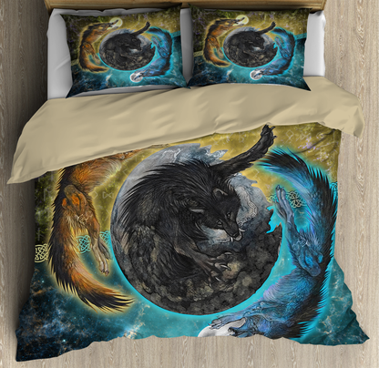Premium Viking Wolves Sun And Moon Bedding Set MEI