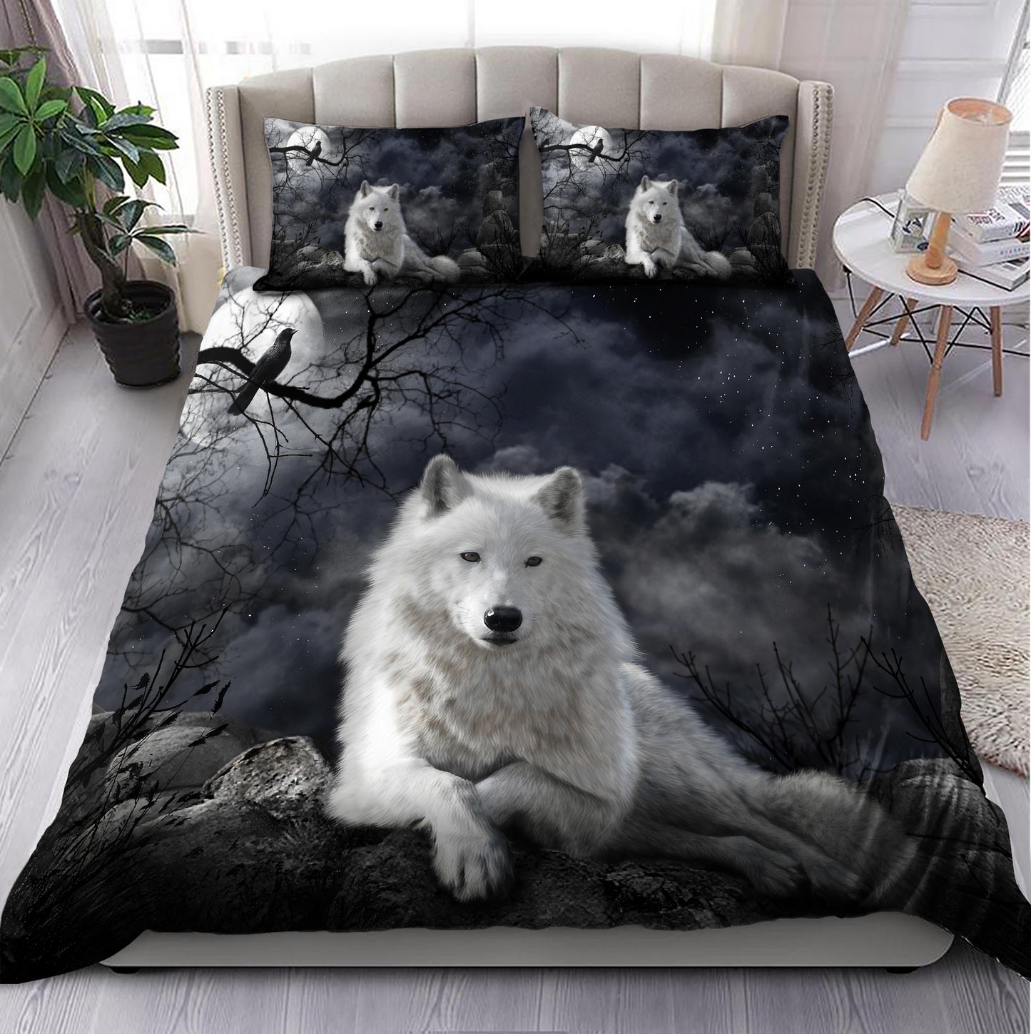 Premium 3D Printed Night White Wolf Bedding Set MEI