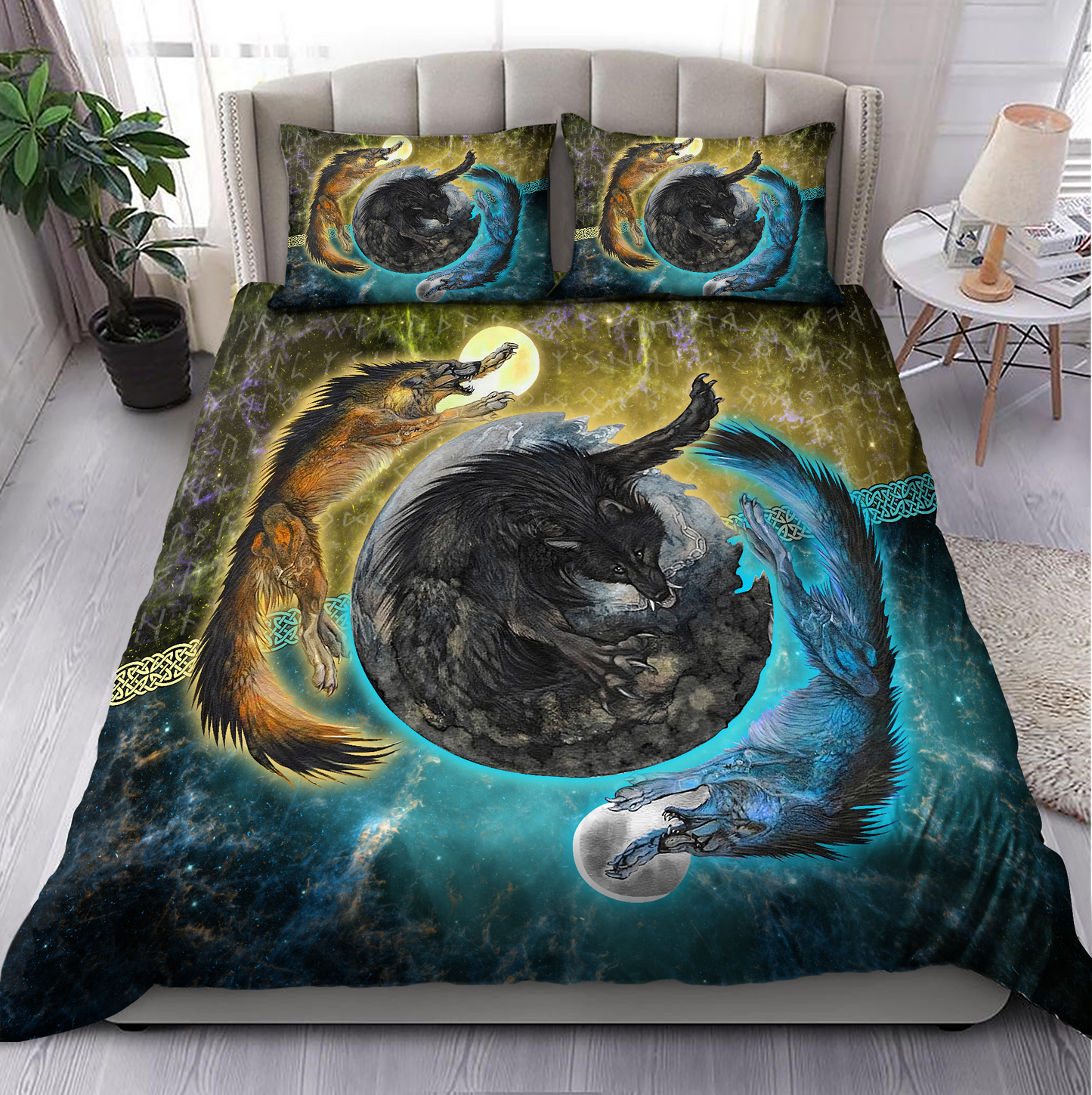Premium Viking Wolves Sun And Moon Bedding Set MEI