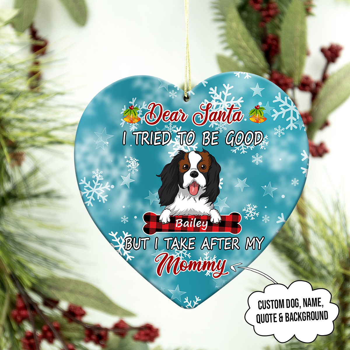 Dear Santa Customized Dog Breeds Heart Ornament, Christmas Gifts For Dog Lovers No 01