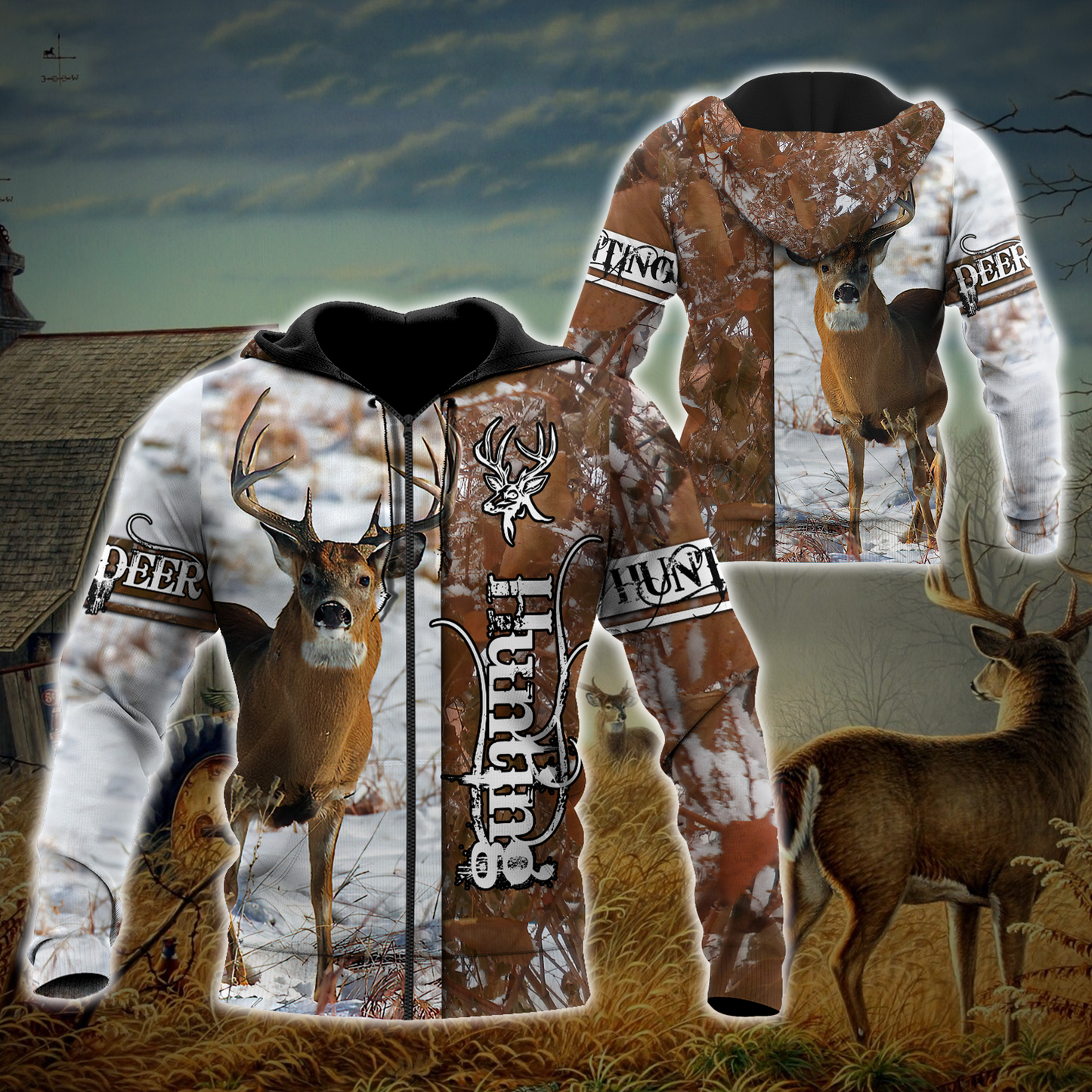 Premium Deer Hunting for Hunter Winter Camo 3D Printed Unisex Shirts