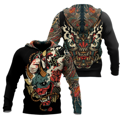 Oni Mask Tattoo 3D Over Printed Shirt for Men and Women