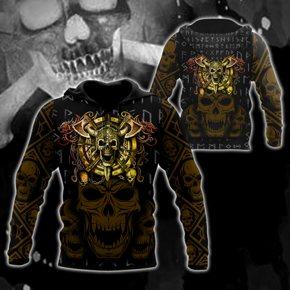Premium Unisex All Over Printed Golden Viking Skull Shirts MEI