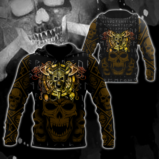Premium Unisex All Over Printed Golden Viking Skull Shirts MEI